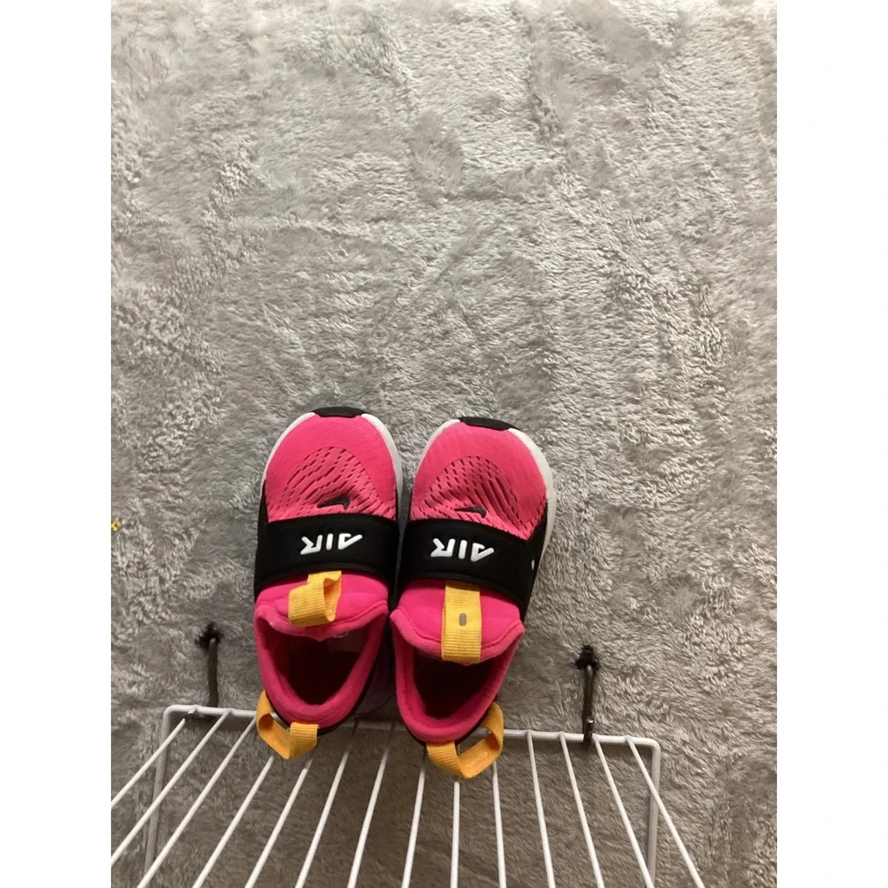 Nike Air Max 270 Kids Toddler Shoes Pink‎ Black Yellow Slip On Size 7C